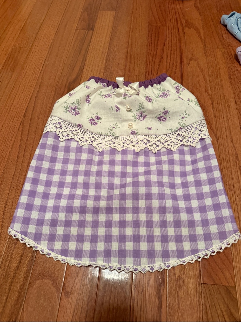 Lavender Gingham & Floral Lace Custom Dog dress with Corgis in mind